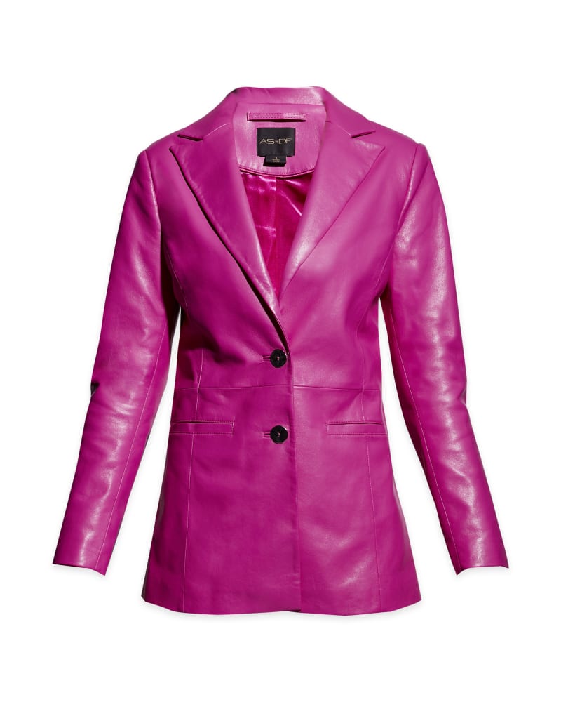 Front of a size L Dallas Recycled Leather Blazer in Raspberry by AS by DF. | dia_product_style_image_id:299423